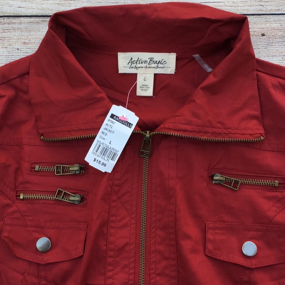 Active Basic Red Zip Jacket Top Short Sleeve L - Picture 5 of 7